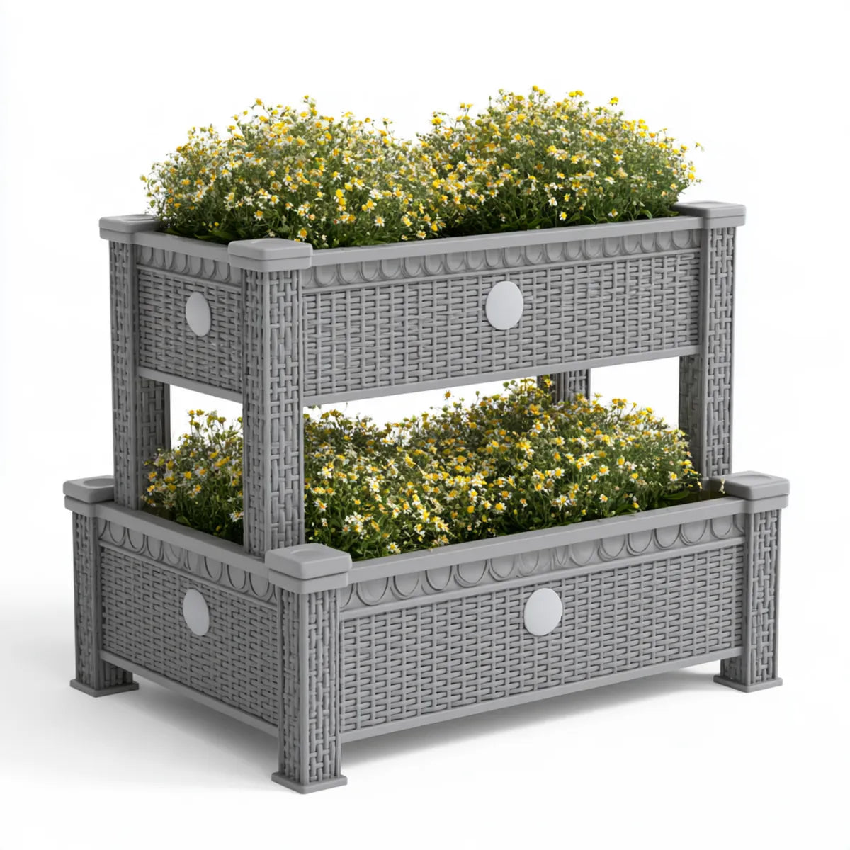 2-Tier Raised Garden Planter, 39.4 x 15.7 x 35.4 in, Gray PP Rectangular Outdoor Planter