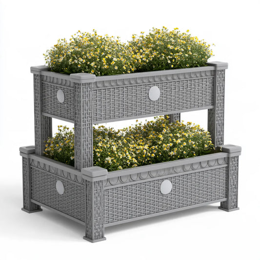 2-Tier Raised Garden Planter, 39.4 x 15.7 x 35.4 in, Gray PP Rectangular Outdoor Planter