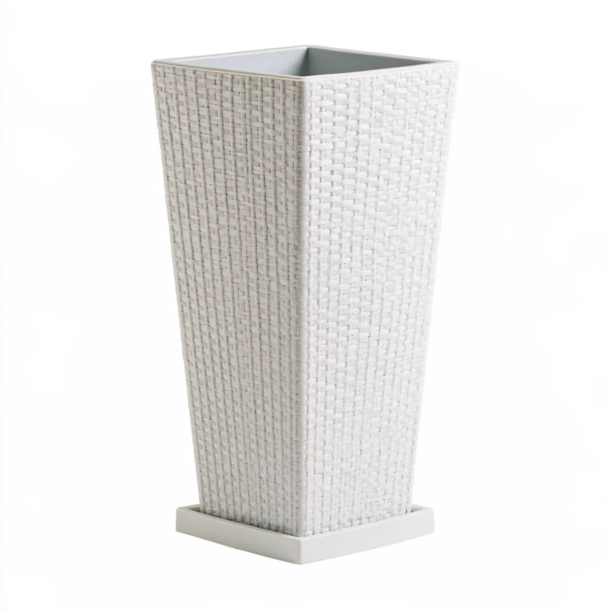Tall Square Planter Pot 30 x 30 x 60 cm White PP Plastic Woven Texture