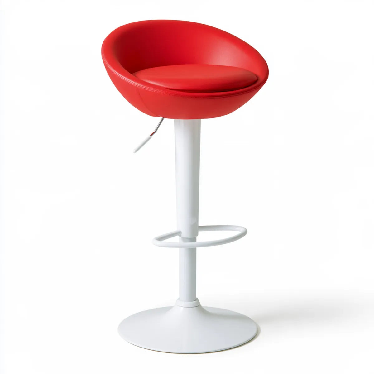 Adjustable Swivel Bar Stool, Red PU Upholstered Round Seat with White Steel Base, 46 x 48 x 83-104 cm