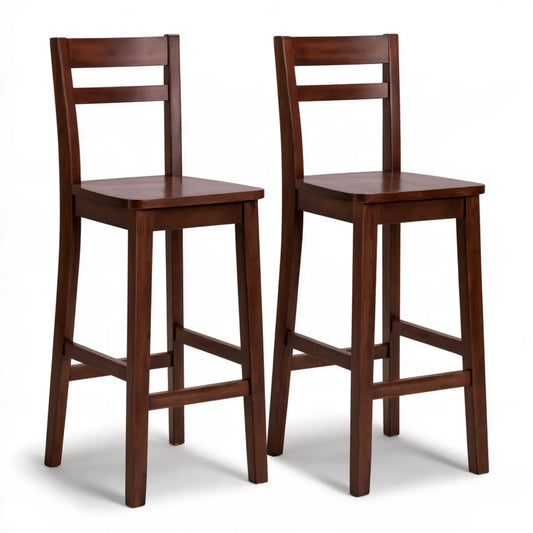Counter Height Bar Stools Set of 2, 17.5 x 17.5 x 40.5 in, Brown Solid Rubberwood Ladder Back