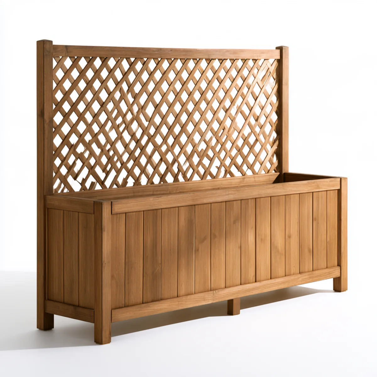 48 x 16 x 63 in Brown Solid Fir Wood Raised Garden Planter Box with Lattice Trellis