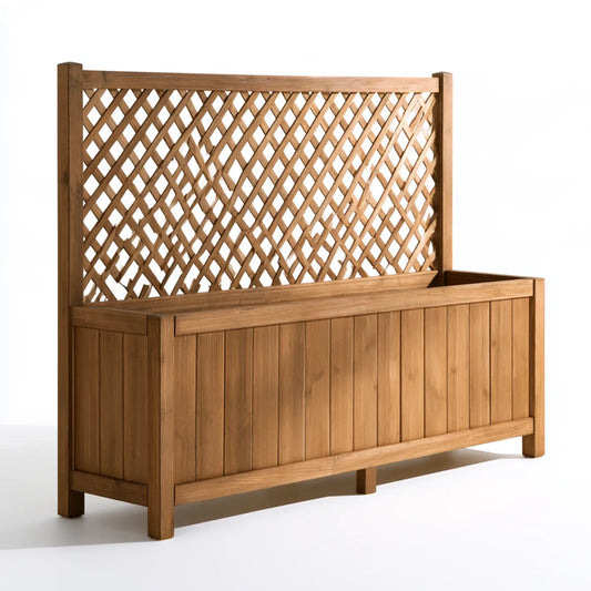 48 x 16 x 63 in Brown Solid Fir Wood Raised Garden Planter Box with Lattice Trellis