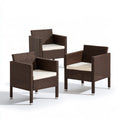 3-Piece Outdoor Patio Armchair Set, Brown PE Rattan and Steel with Cream Polyester Cushions, 22.8 x 23.6 x 33.9 in