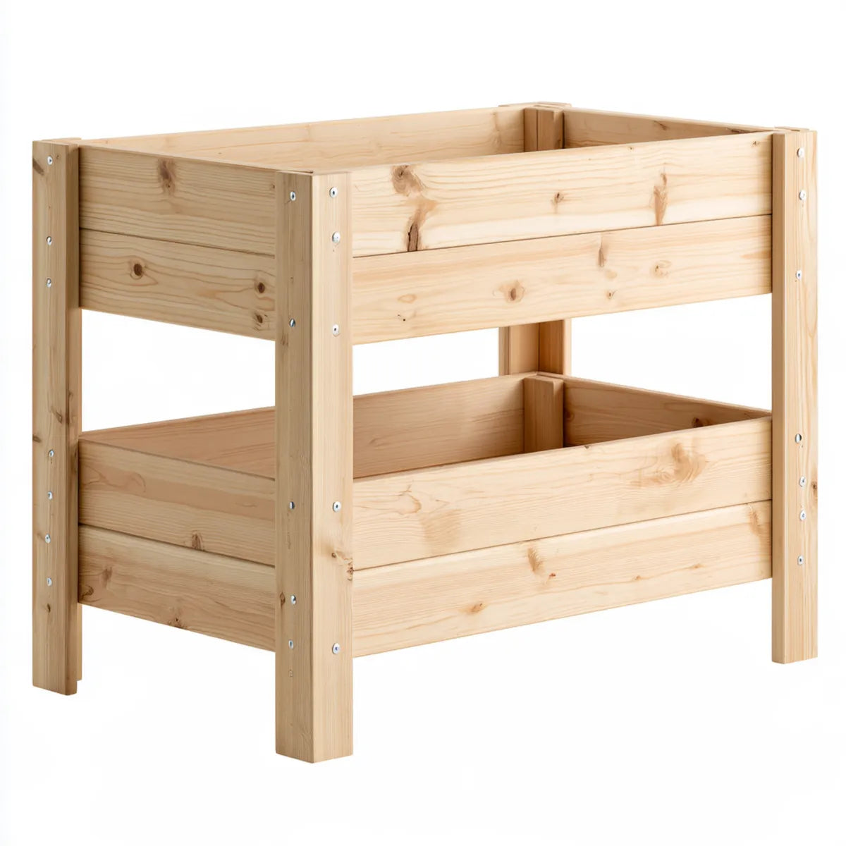 2-Tier Raised Garden Planter, Solid Wood, 48 x 24 x 32 in, Natural Pine