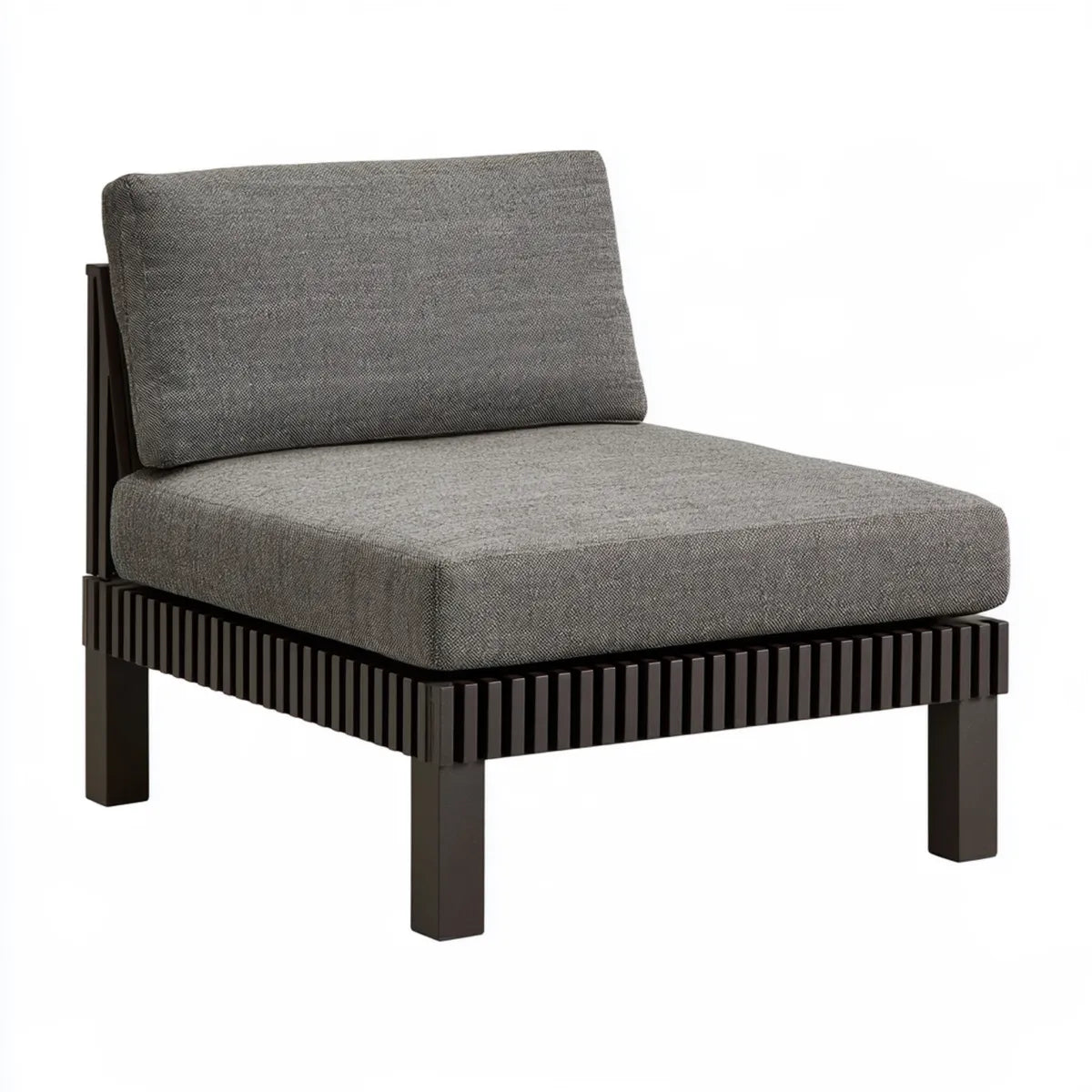Outdoor Armless Lounge Chair, 30 in W x 33 in D x 31 in H, Gray Olefin Cushions, Black Powder-Coated Aluminum Frame
