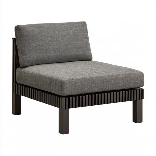 Outdoor Armless Lounge Chair, 30 in W x 33 in D x 31 in H, Gray Olefin Cushions, Black Powder-Coated Aluminum Frame