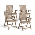 4-Piece Folding Outdoor Patio Armchair Set, 56 x 62 x 92 cm, Gray Solid Acacia Wood Slatted Chairs