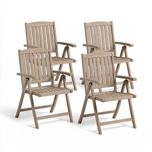 4-Piece Folding Outdoor Patio Armchair Set, 56 x 62 x 92 cm, Gray Solid Acacia Wood Slatted Chairs