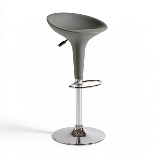 Adjustable Swivel Bar Stool, 18.5 x 19.7 x 24-33 in, Gray Plastic Seat with Chrome Steel Base